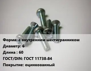 Винт с внутренним шестигранником 6х60 ГОСТ 11738-84 оцинкованный